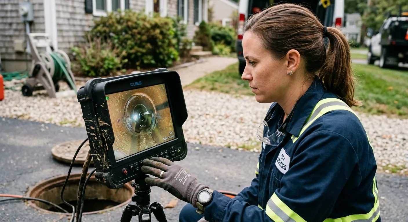 Technician reviewing sewer camera inspection footage in Rohnert Park